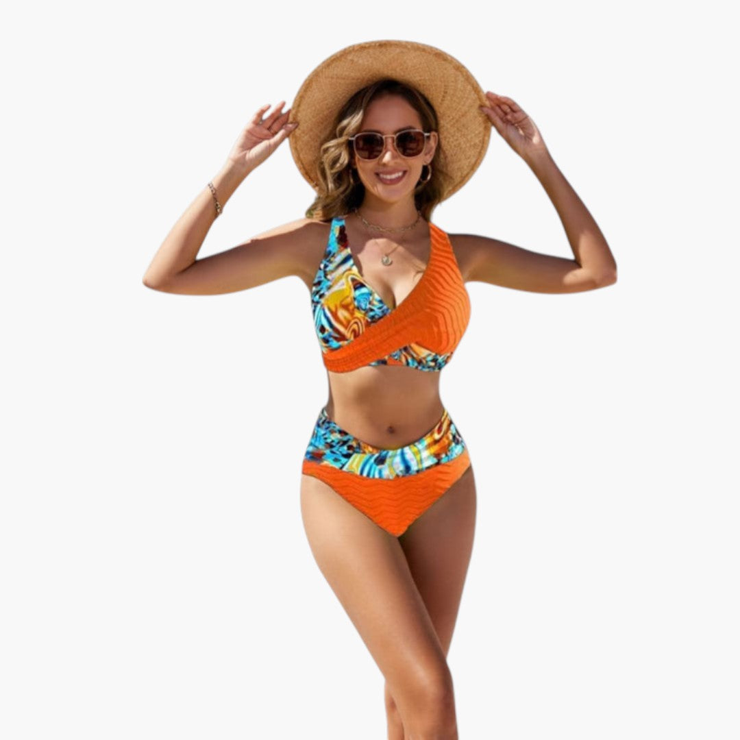 Bikini för kvinna med korsad överdel och justerbar underdel