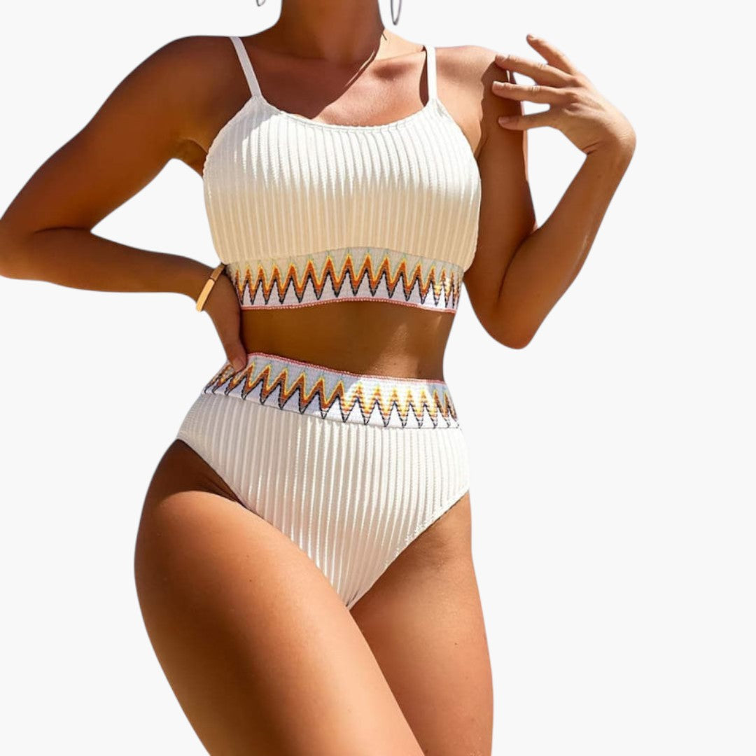 Conjunto de biquíni feminino com parte superior canelada