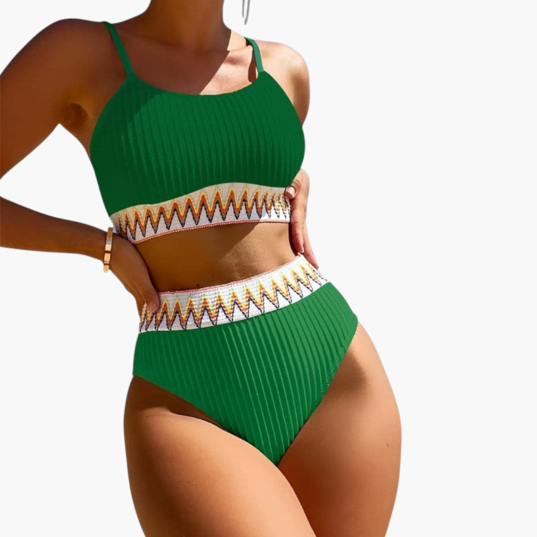 Conjunto de biquíni feminino com parte superior canelada