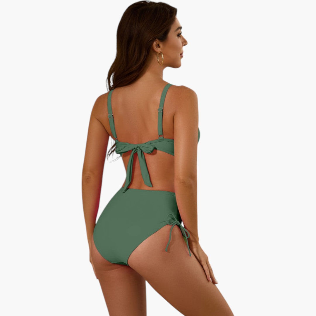 Women's two-piece swimsuit set with split strap top