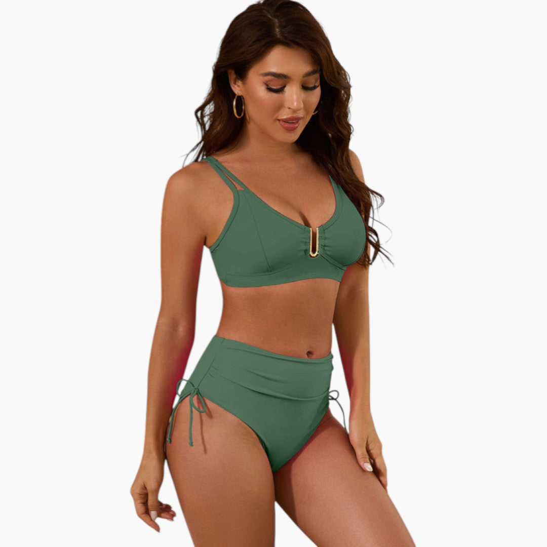 Women's two-piece swimsuit set with split strap top