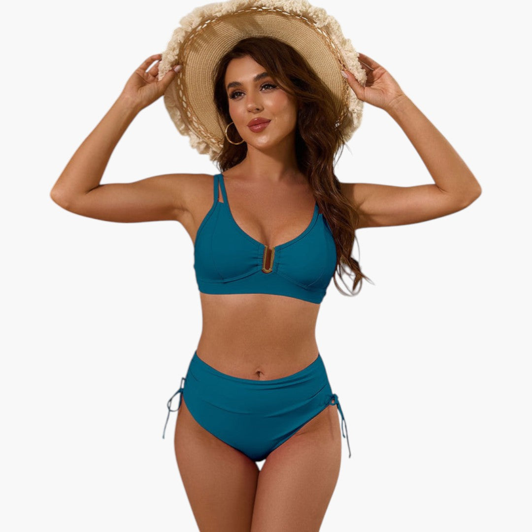Women's two-piece swimsuit set with split strap top