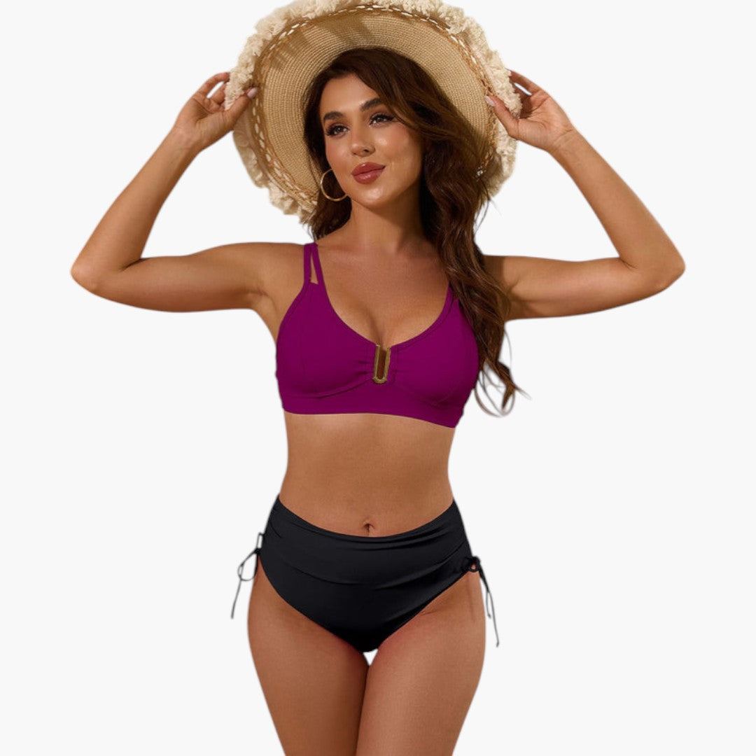 Women's two-piece swimsuit set with split strap top