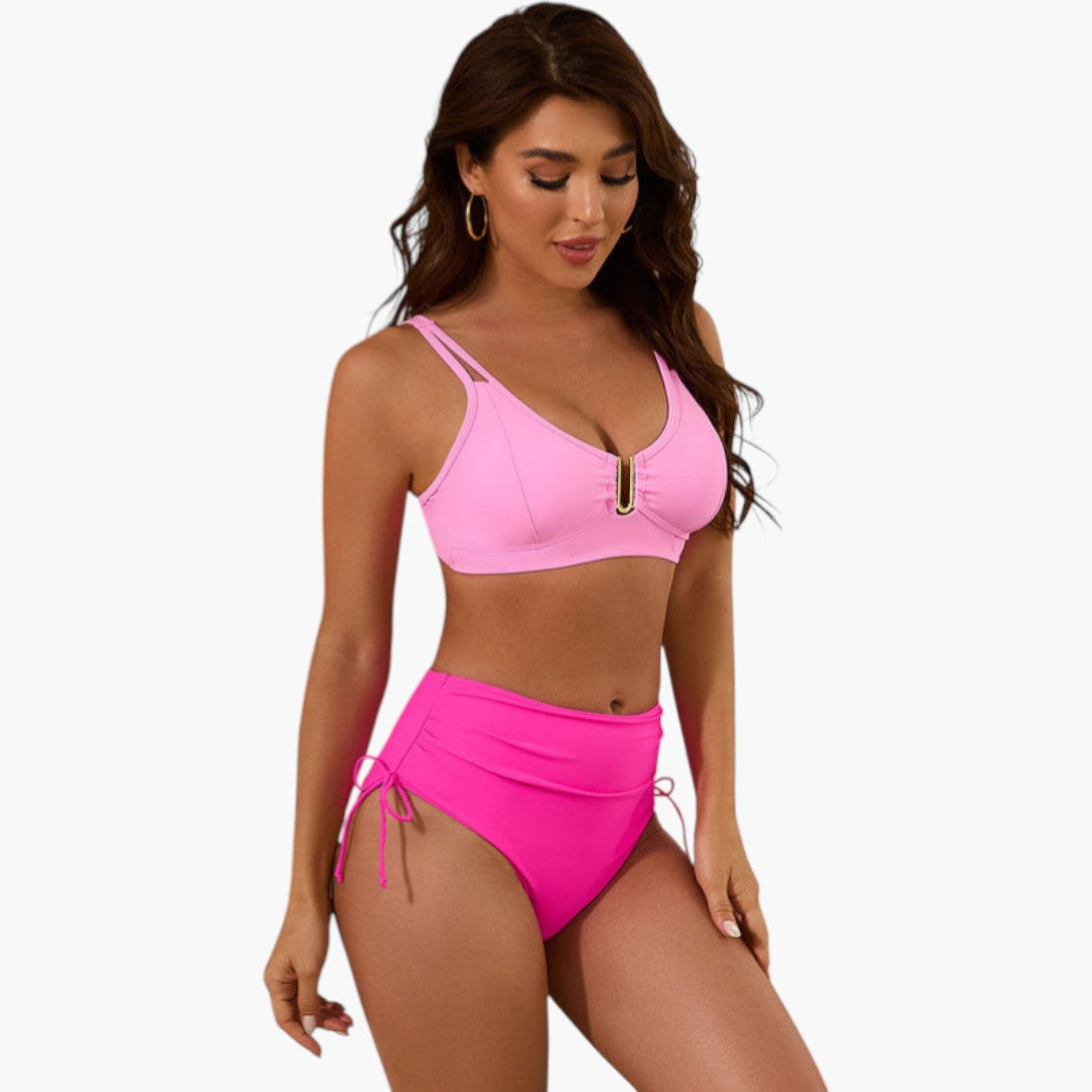Women's two-piece swimsuit set with split strap top