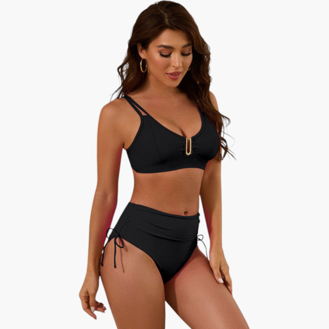 Women's two-piece swimsuit set with split strap top