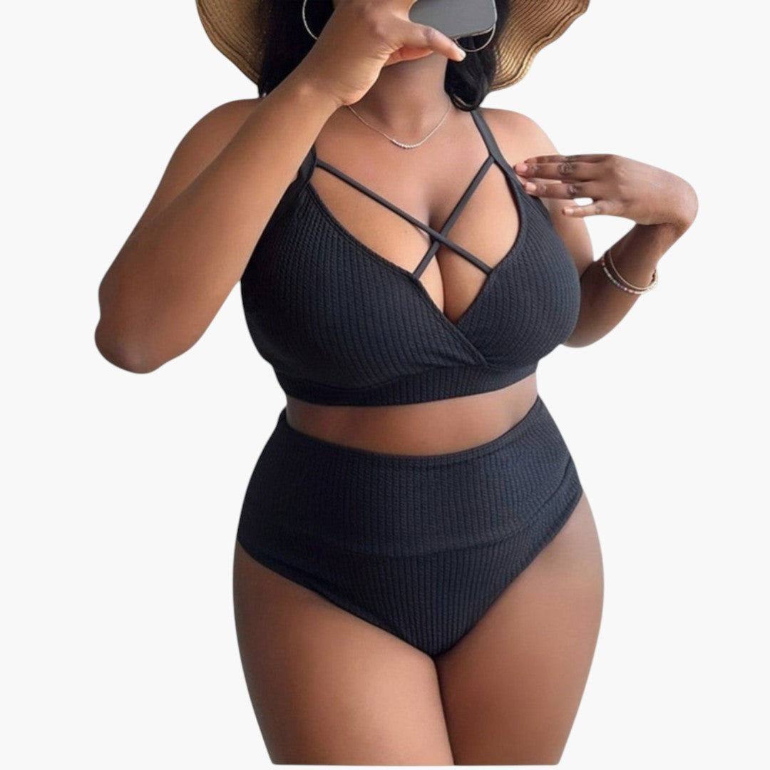 Set med bikini för kvinnor i stor storlek med hög midja på underdelen