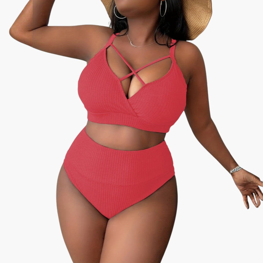 Set med bikini för kvinnor i stor storlek med hög midja på underdelen