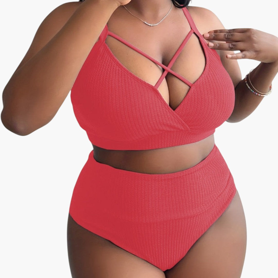 Set med bikini för kvinnor i stor storlek med hög midja på underdelen