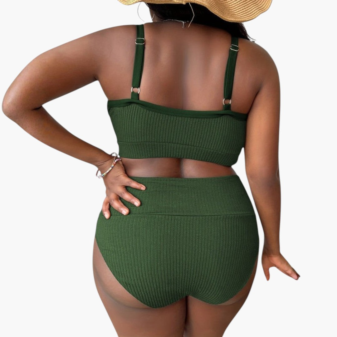Set med bikini för kvinnor i stor storlek med hög midja på underdelen