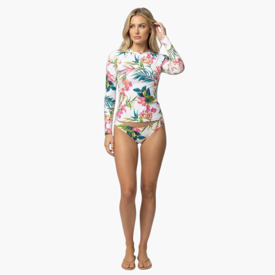 Conjunto de biquíni com camisola de proteção solar de mangas compridas para mulheres