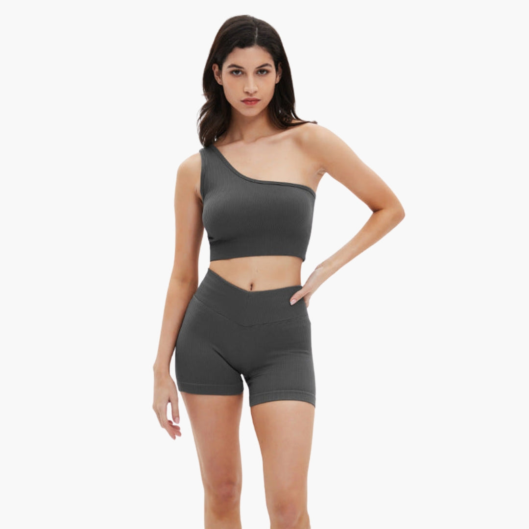 Conjunto curto desportivo feminino com top e calções canelados