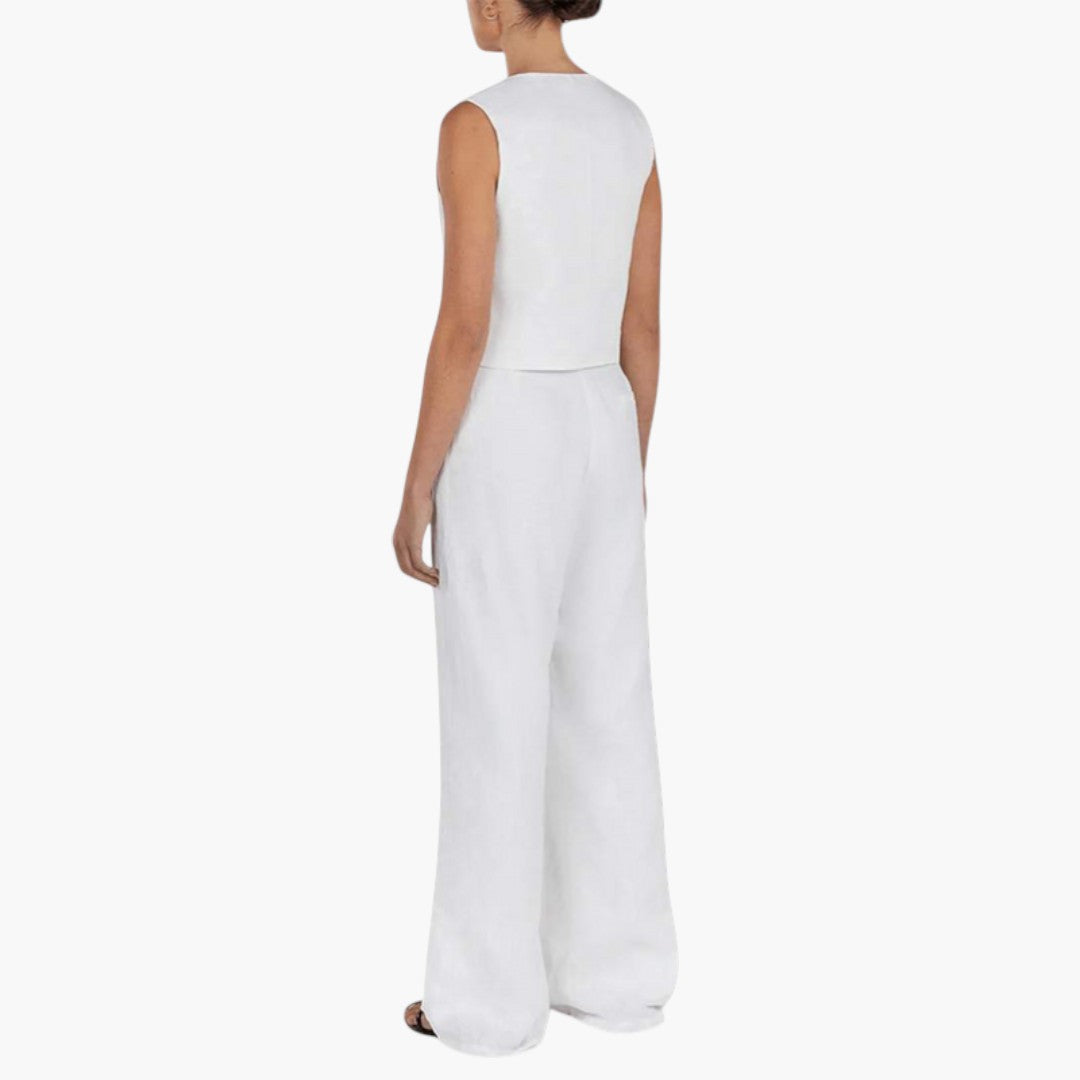 Two-piece summer set for women with a V-neck top
