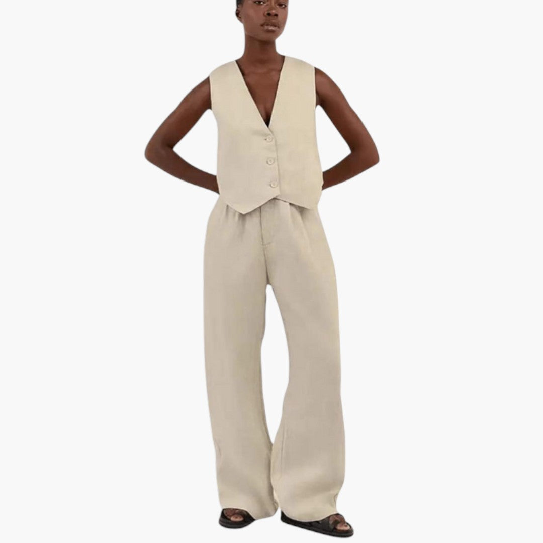 Two-piece summer set for women with a V-neck top