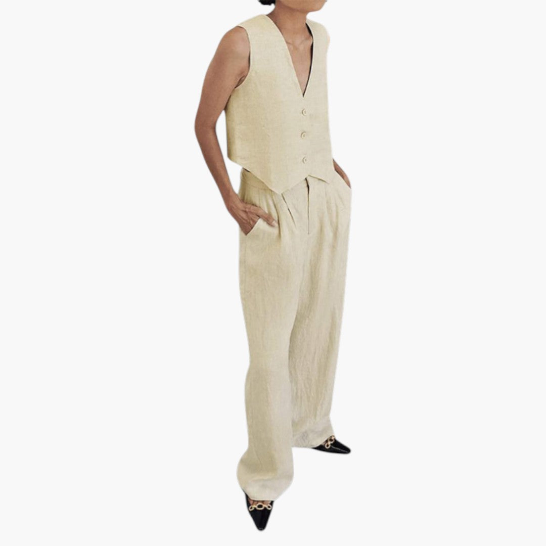 Two-piece summer set for women with a V-neck top