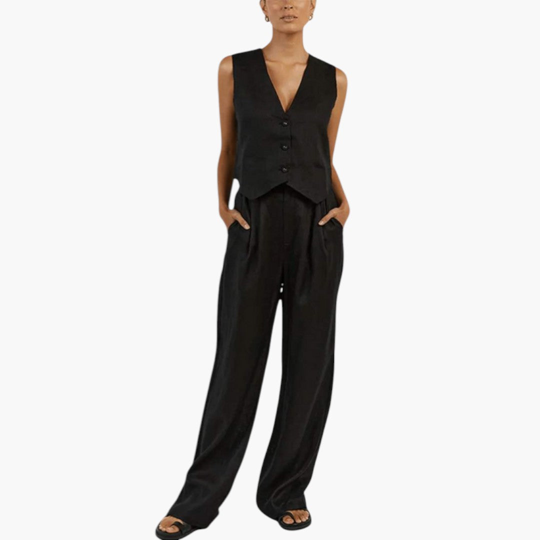 Two-piece summer set for women with a V-neck top