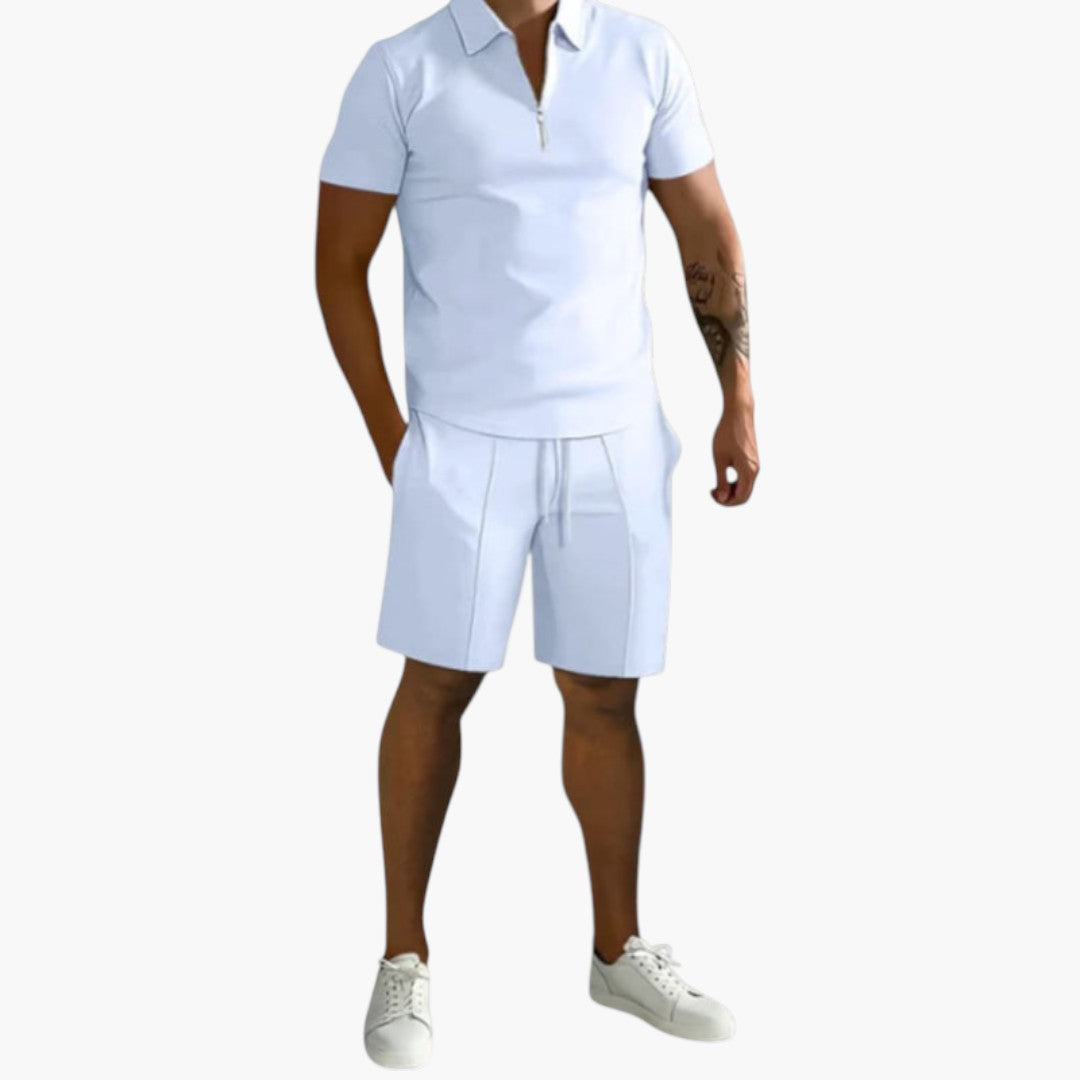 Ensemble d'été deux pièces hommes avec chemise à demi zip