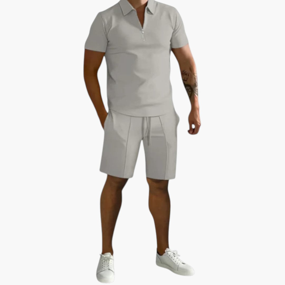 Ensemble d'été deux pièces hommes avec chemise à demi zip