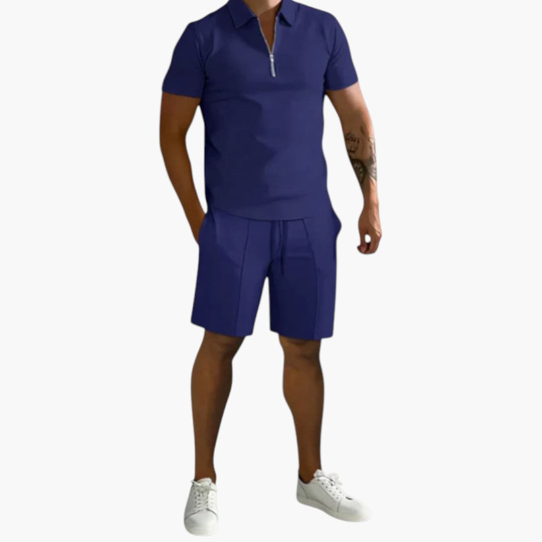 Ensemble d'été deux pièces hommes avec chemise à demi zip