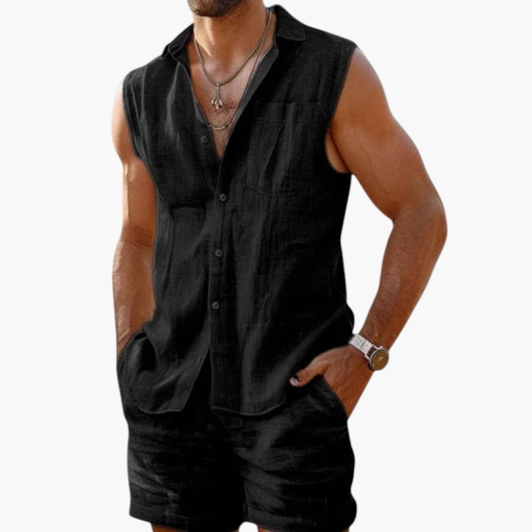 Ensemble d'été hommes a chemise sans manches et shorts