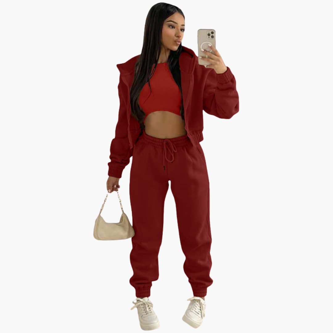 Women's sports set with long-sleeve top and drawstring pants