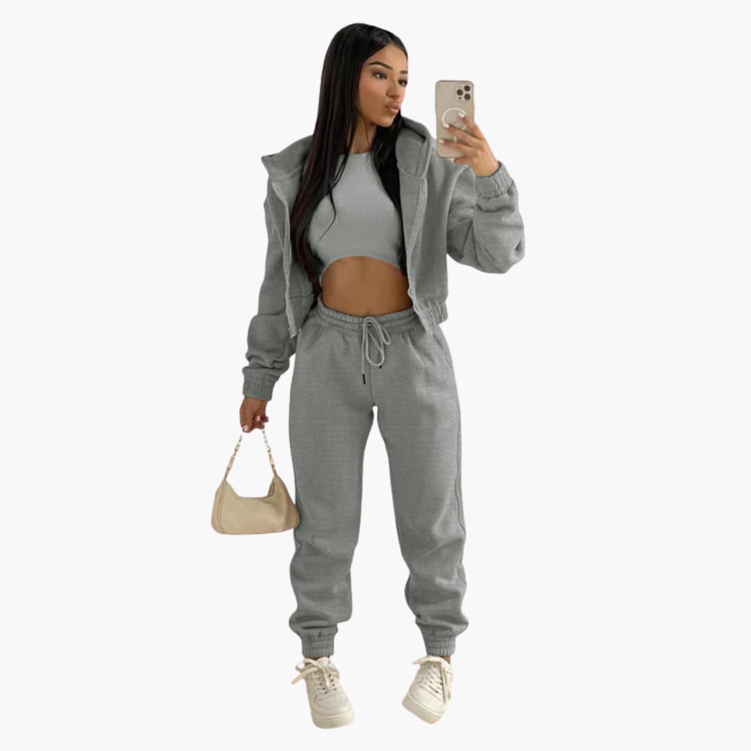 Women's sports set with long-sleeve top and drawstring pants