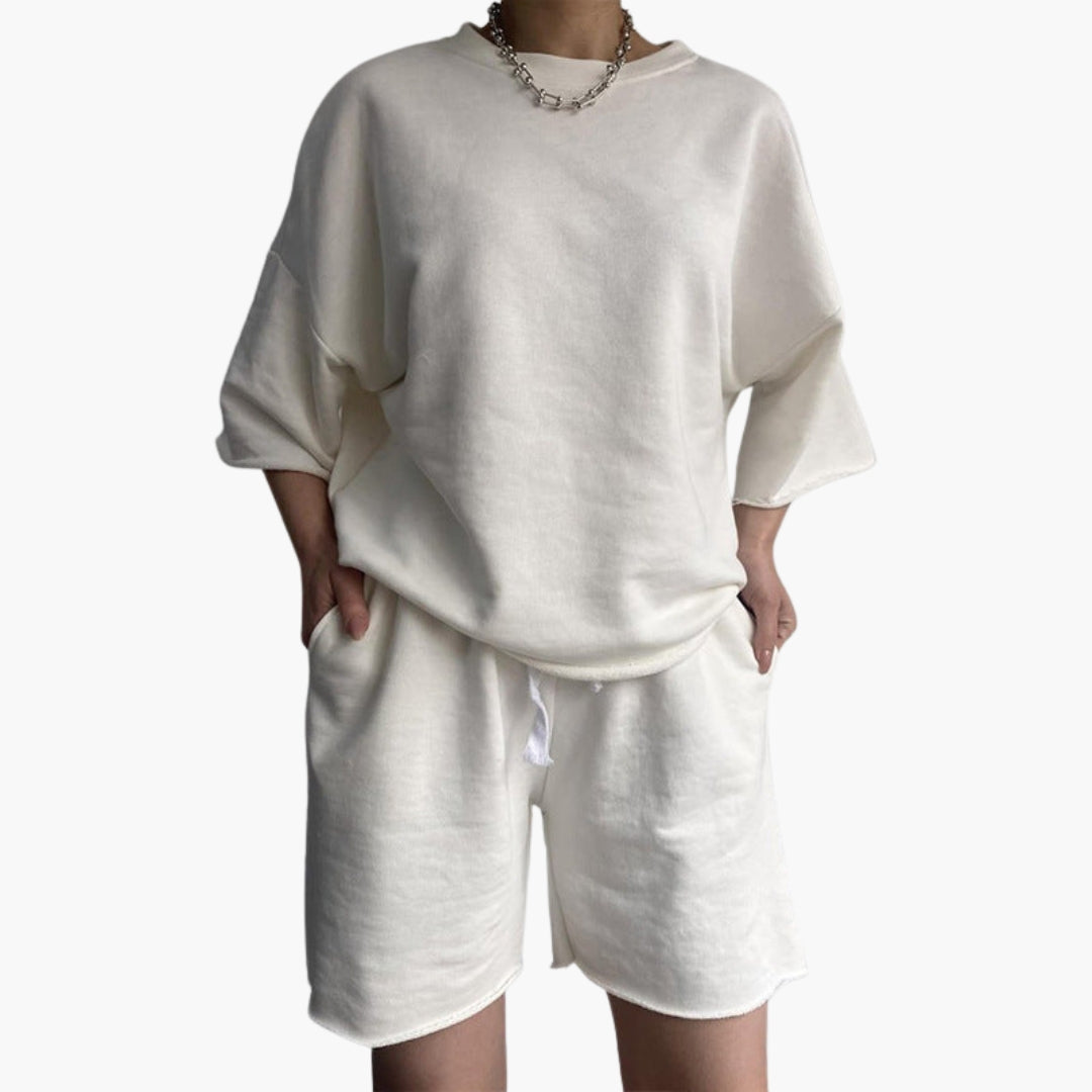 Women's sports set with crop top and drawstring shorts