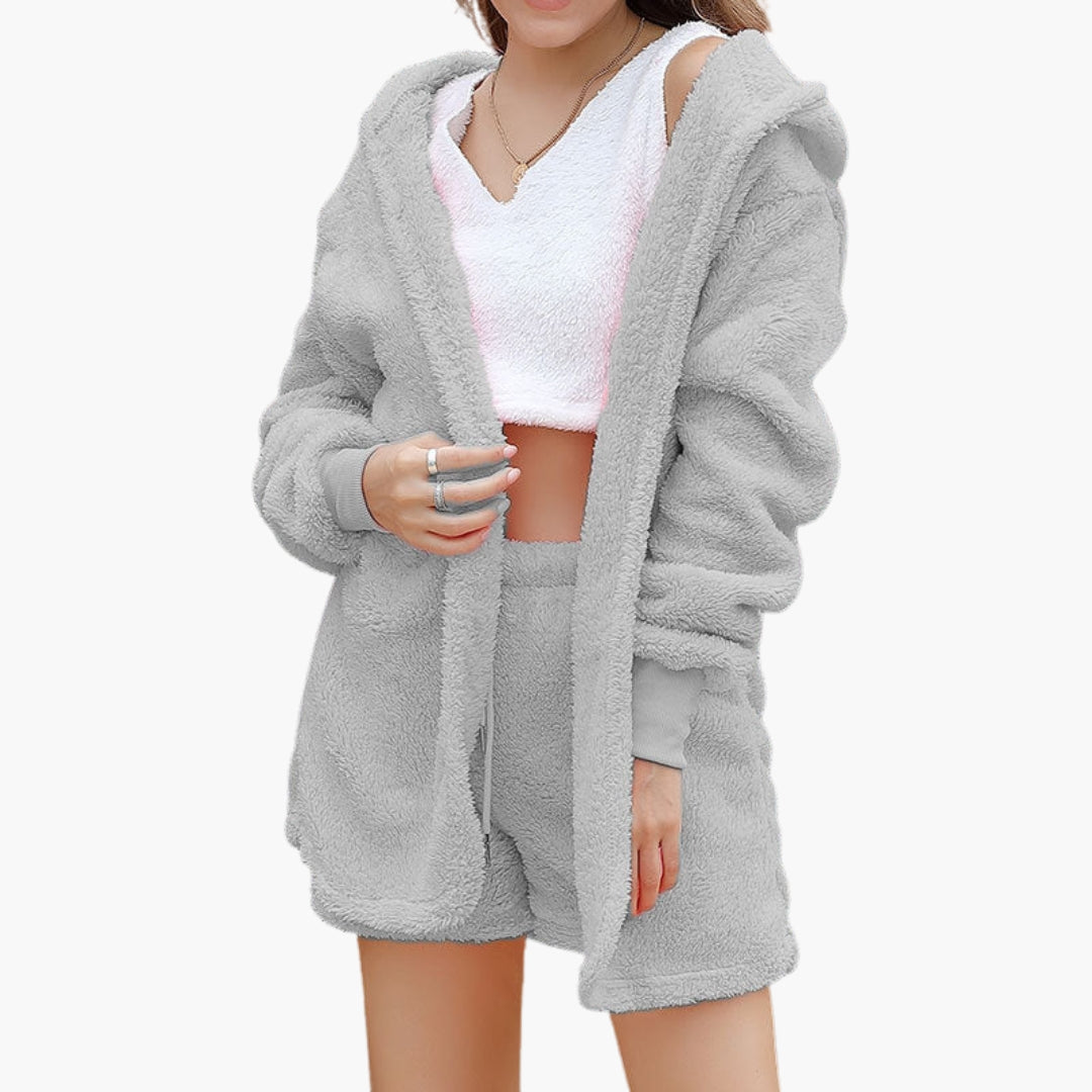 Women's leisure set with hoodie and shorts