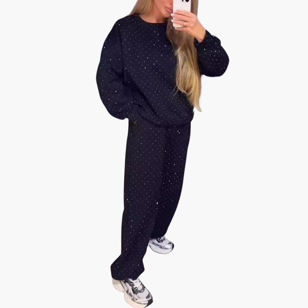 Ensemble deux-pièces pour femme avec encolure ronde et taille élastique