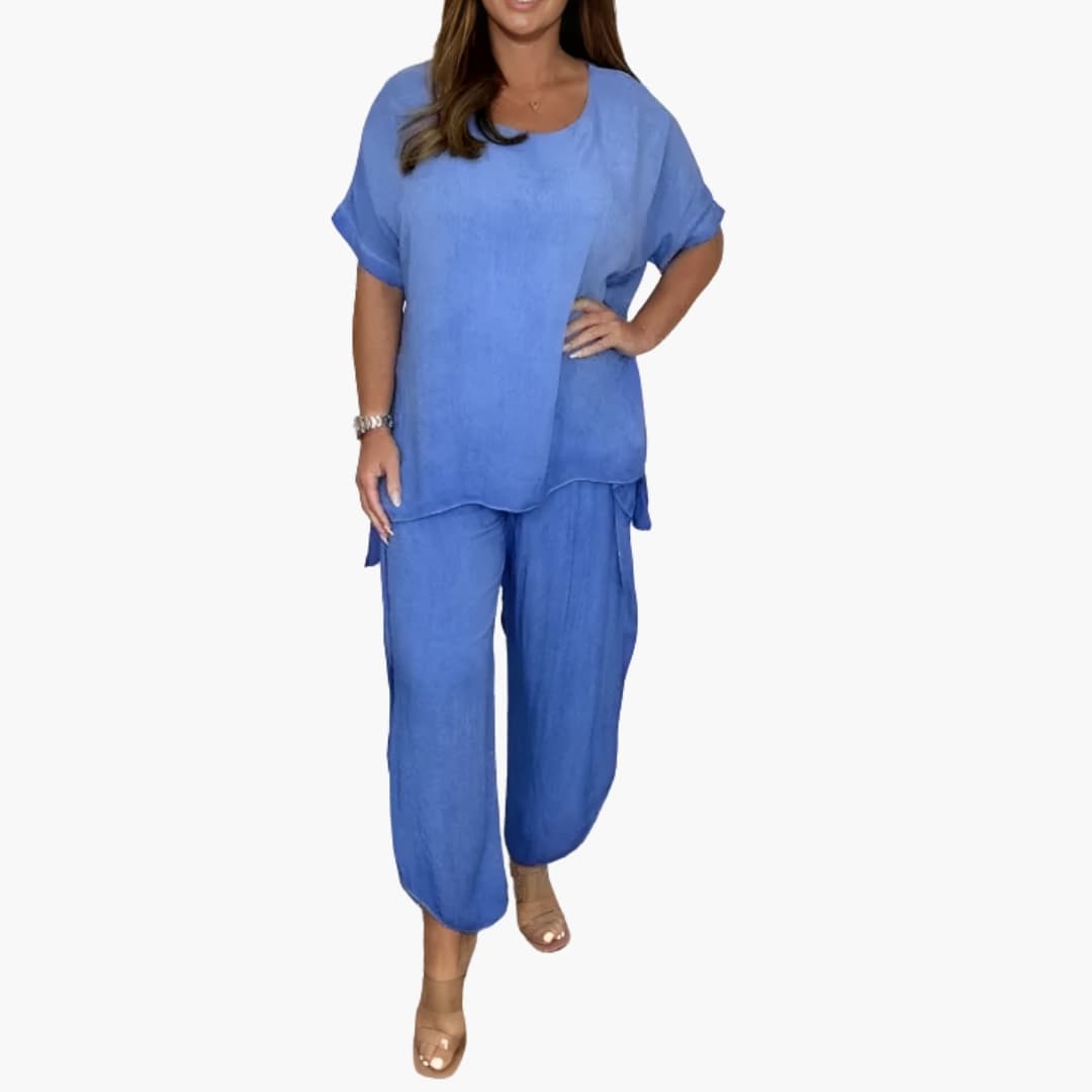 Women's two-piece set with loose top and wide pants
