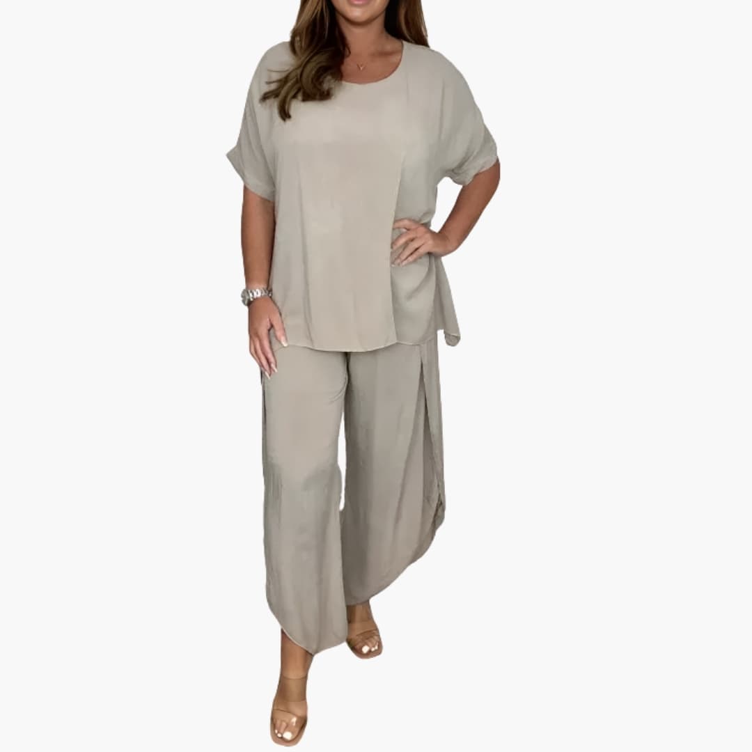 Women's two-piece set with loose top and wide pants