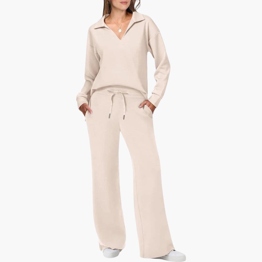 Ensemble deux pièces femme avec haut col en V