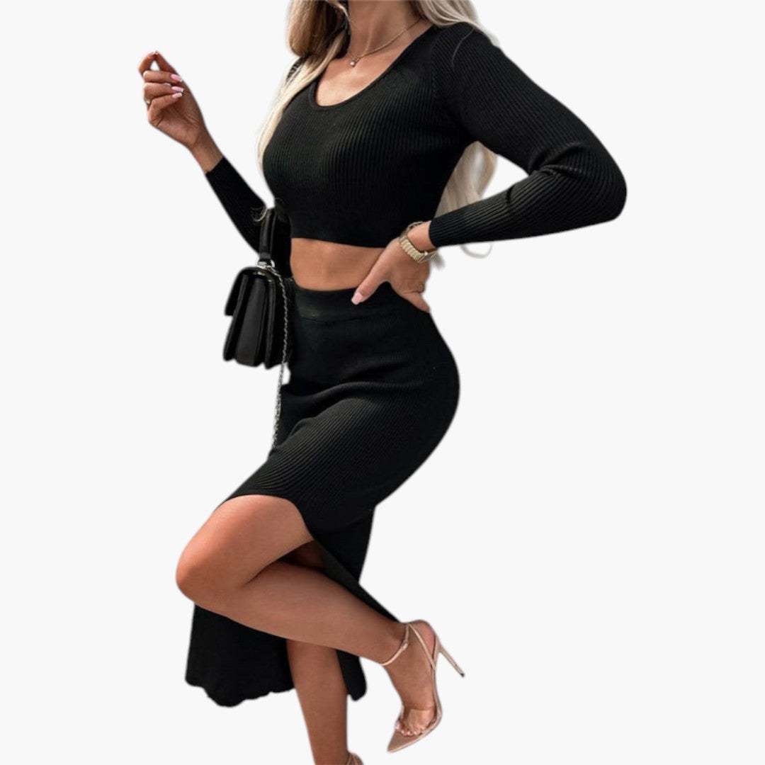Ensemble due pezzi donna con top corto e gonna maxi