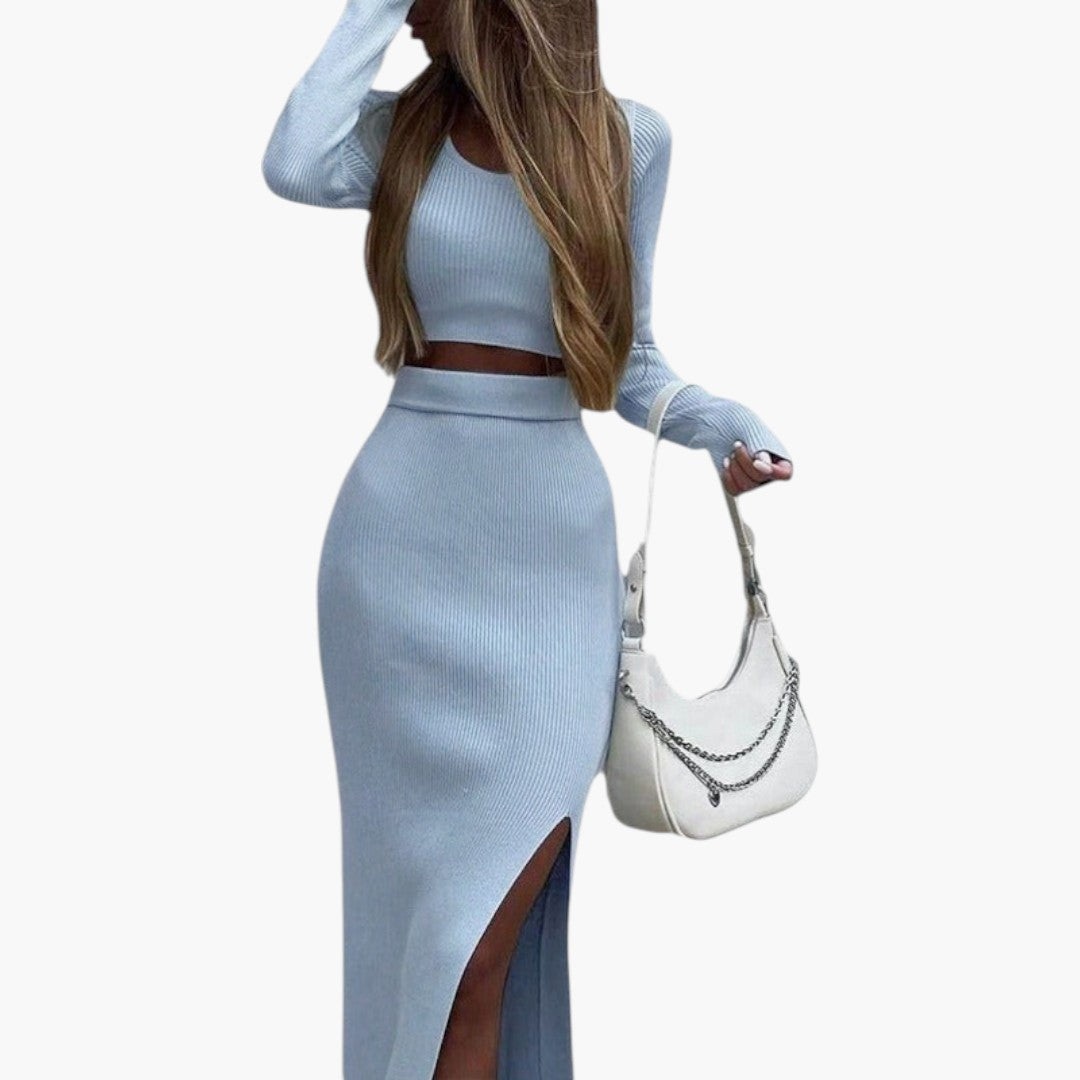 Ensemble due pezzi donna con top corto e gonna maxi