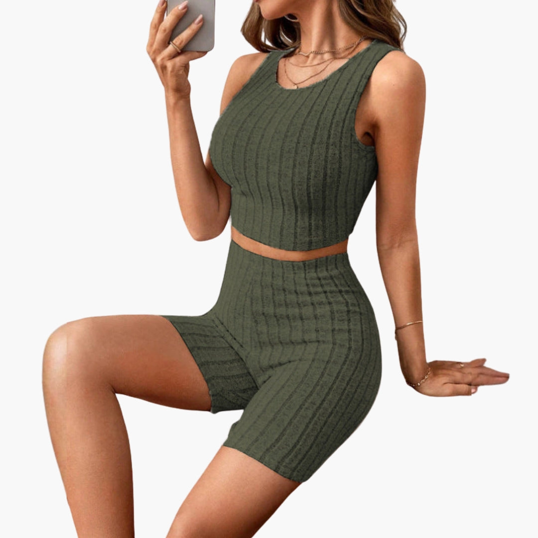 Two-piece women's set with crop top and shorts