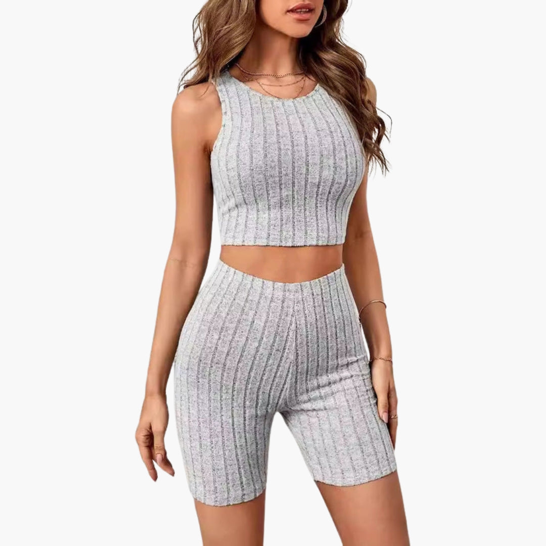 Two-piece women's set with crop top and shorts