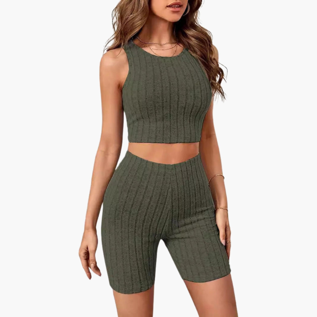 Two-piece women's set with crop top and shorts