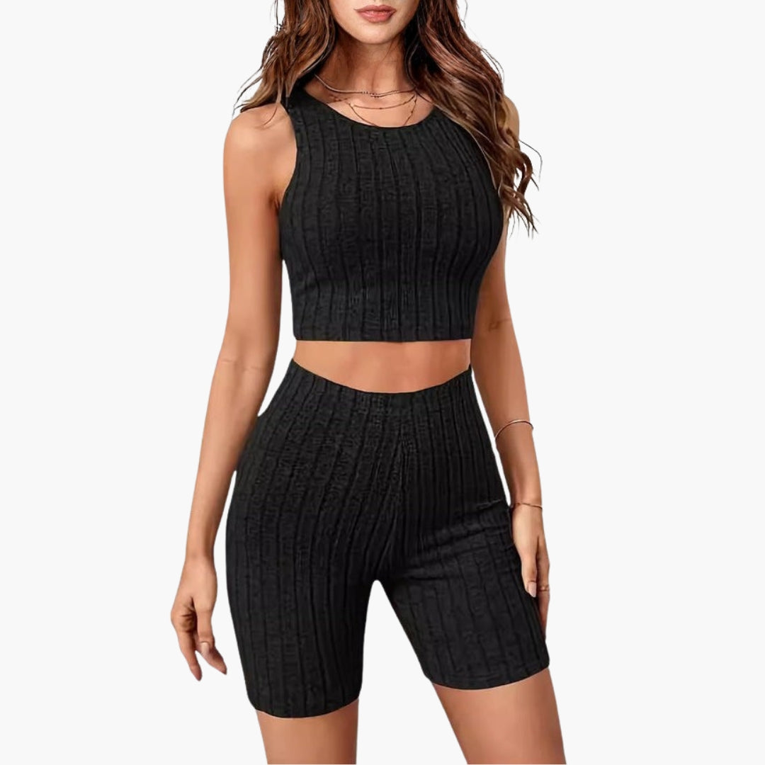 Two-piece women's set with crop top and shorts