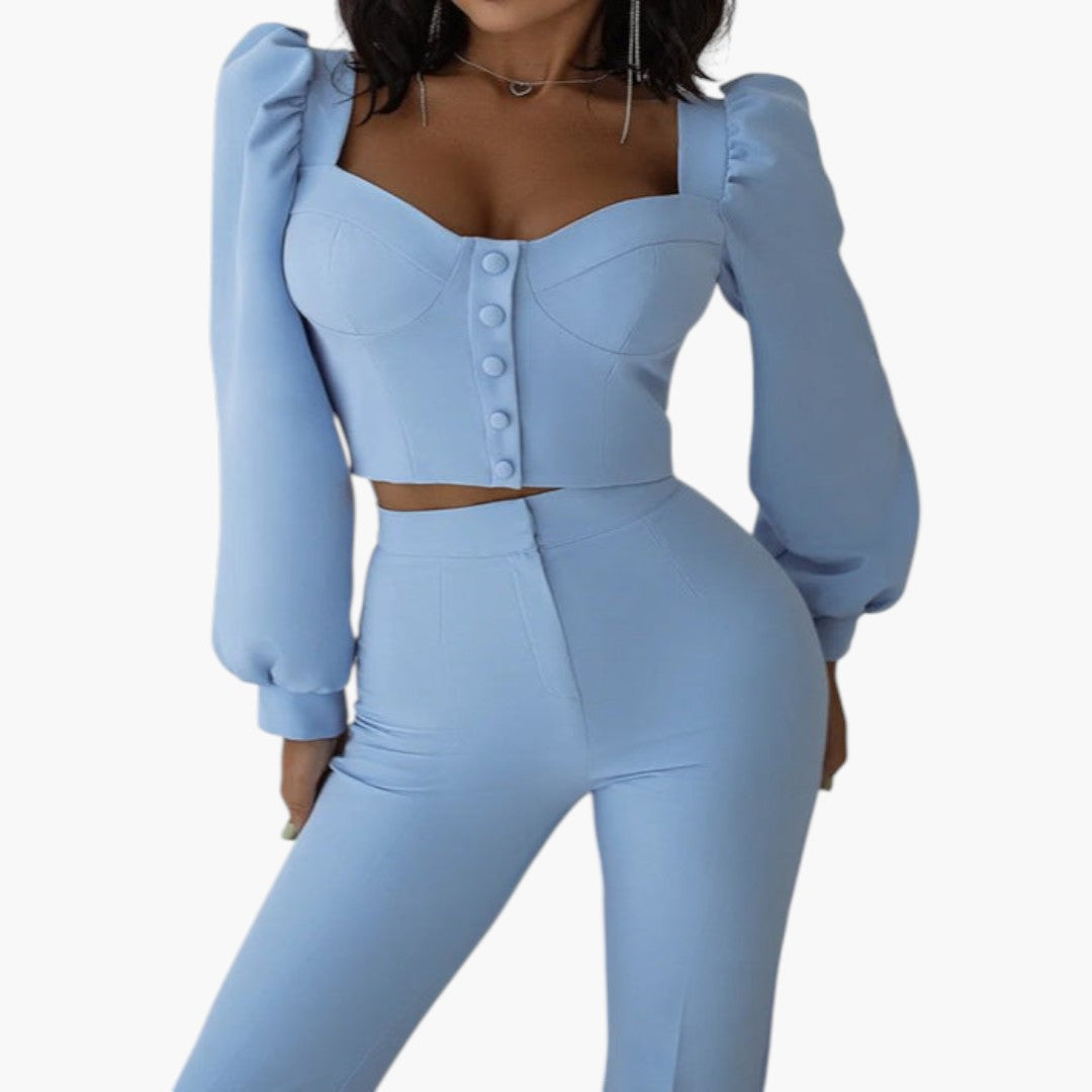 Completo due pezzi donna con top a bottoni
