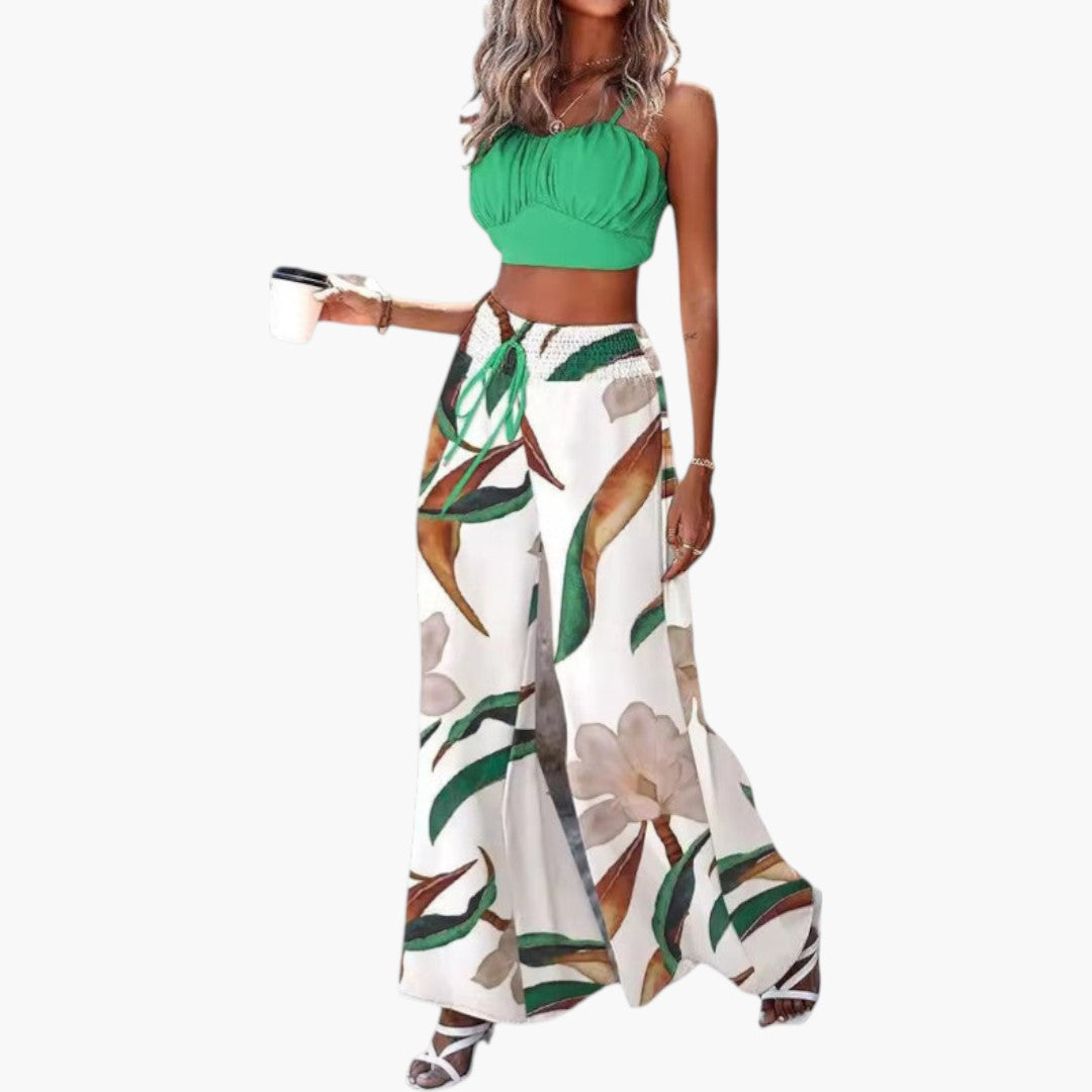 Completo due pezzi donna con pantaloni a gamba larga