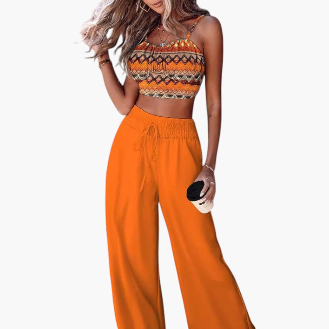 Completo due pezzi donna con pantaloni a gamba larga