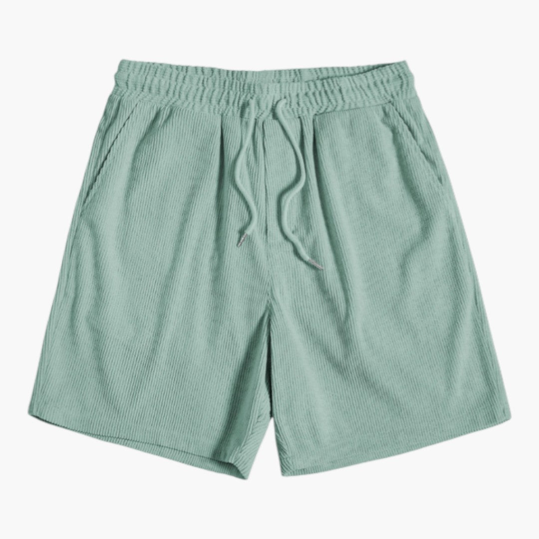 Set i manchestertyg för män med shorts och dragsko