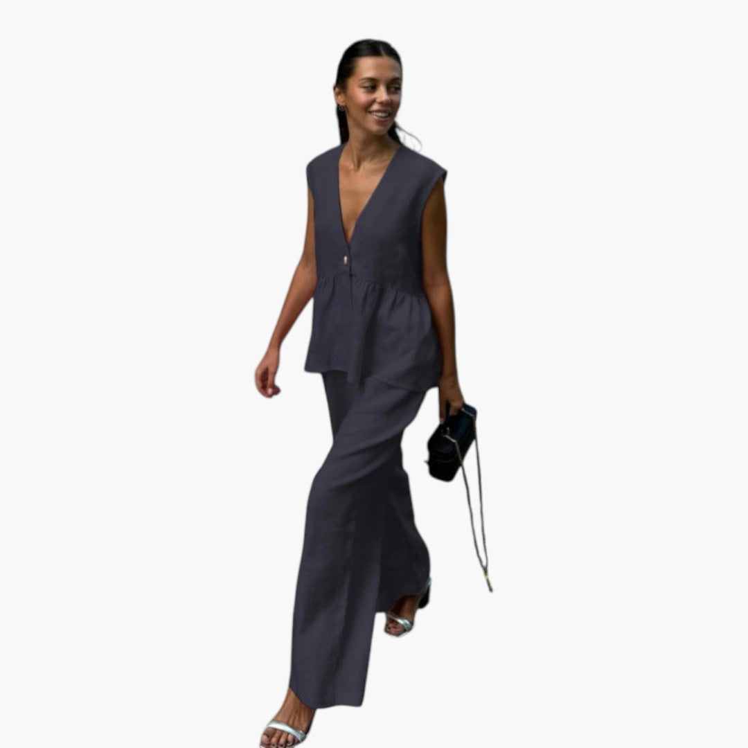 Summer outfit for women with deep V-neck top