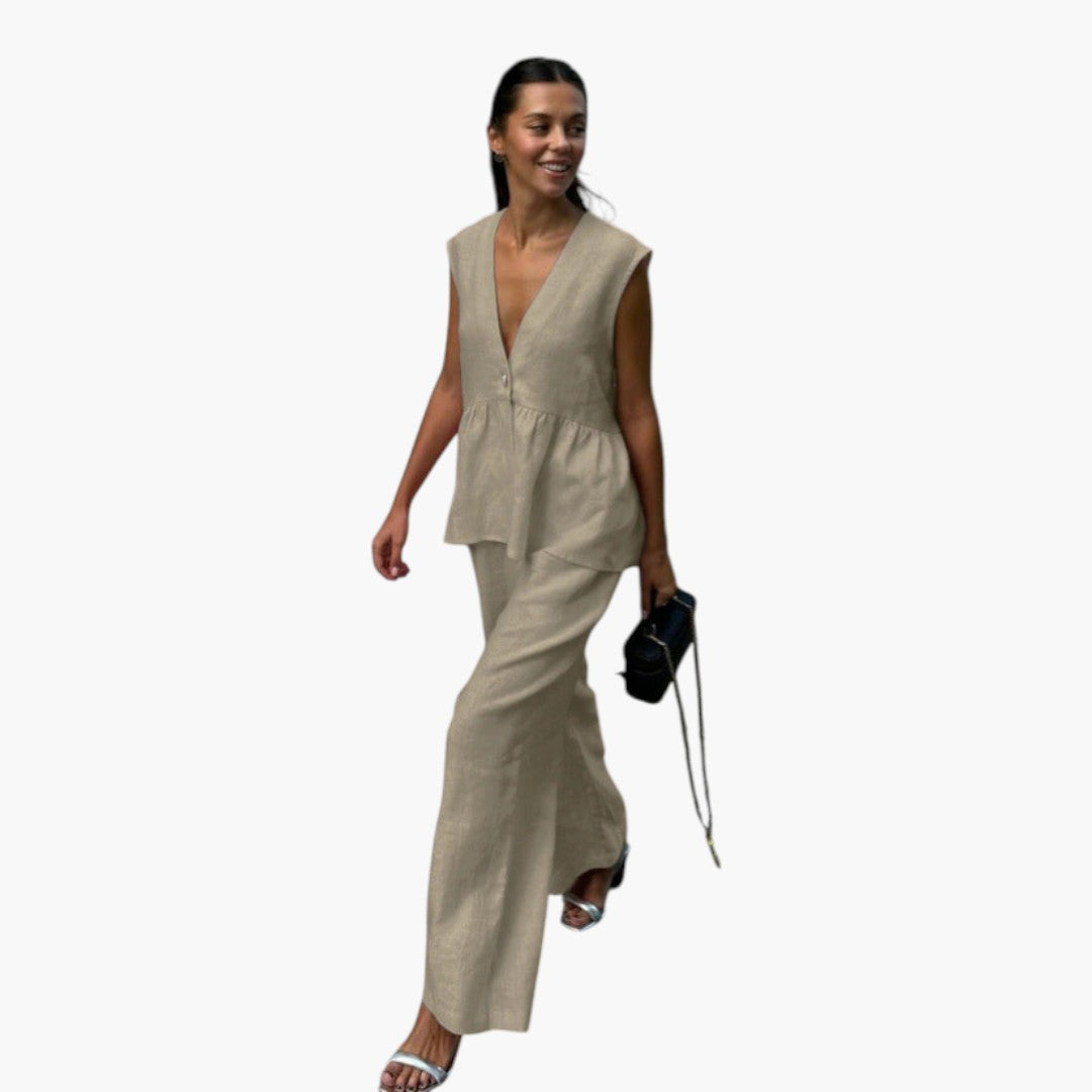 Summer outfit for women with deep V-neck top