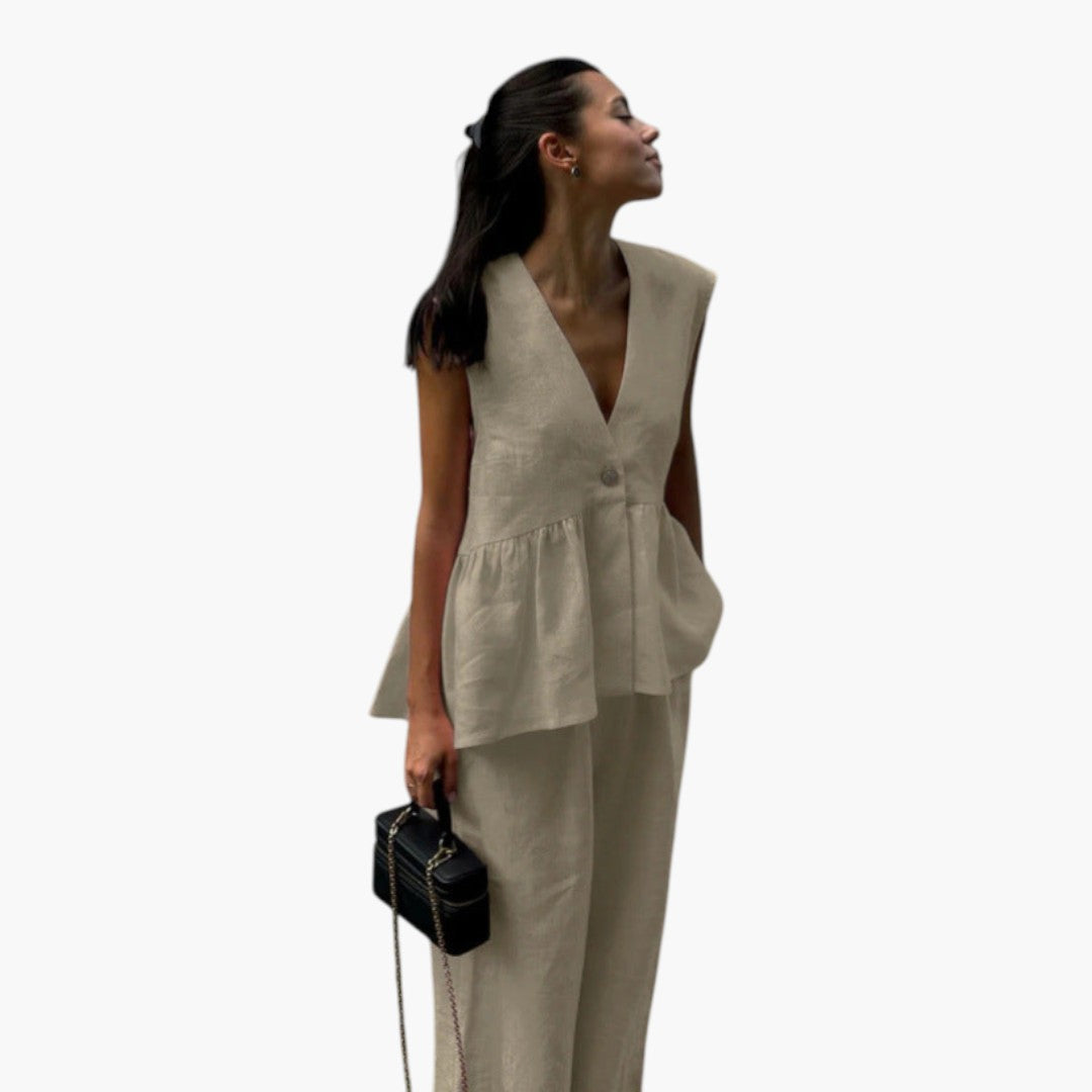 Summer outfit for women with deep V-neck top