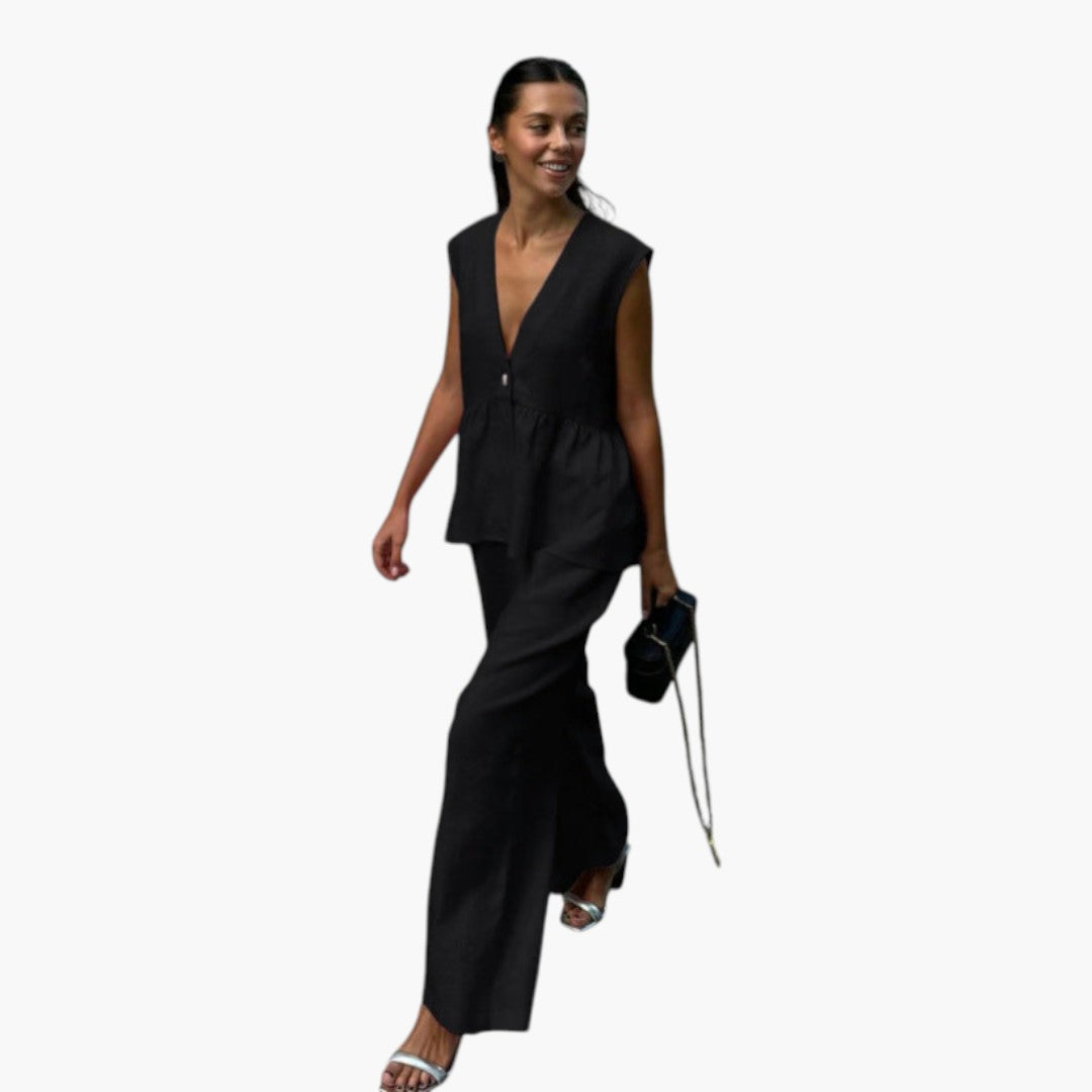 Summer outfit for women with deep V-neck top