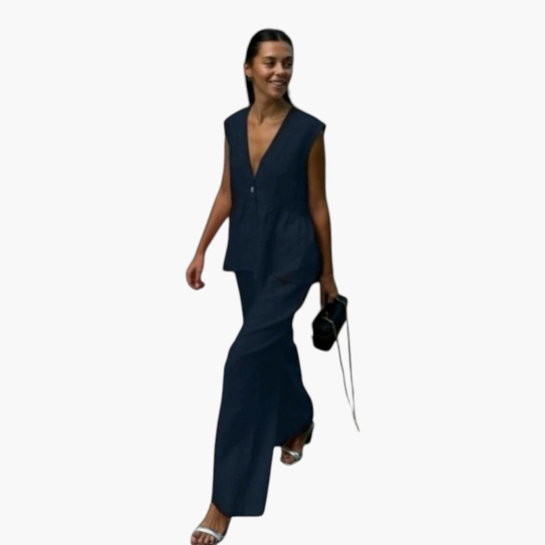 Summer outfit for women with deep V-neck top