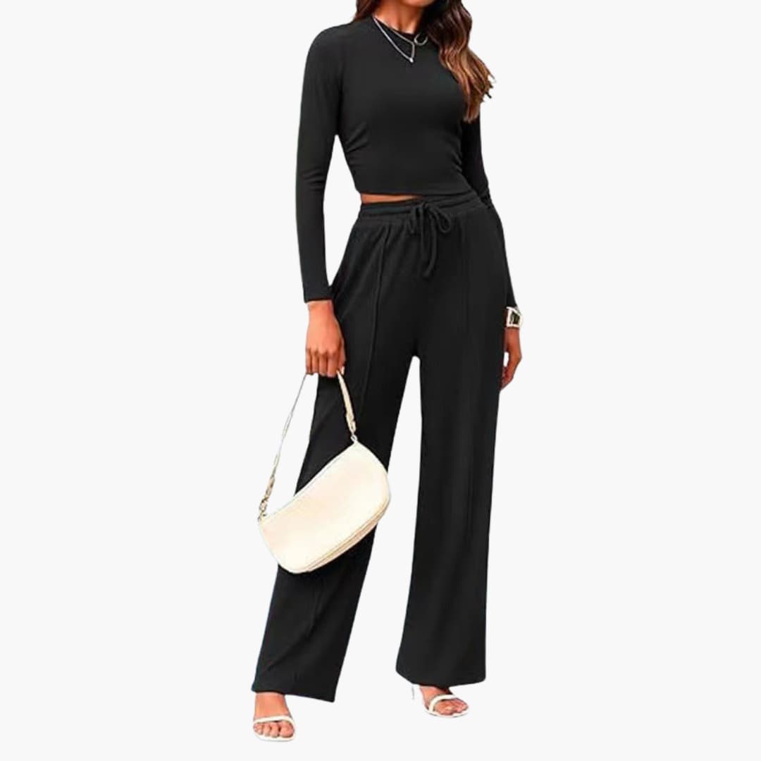 Women's set with long-sleeve top and wide-leg pants