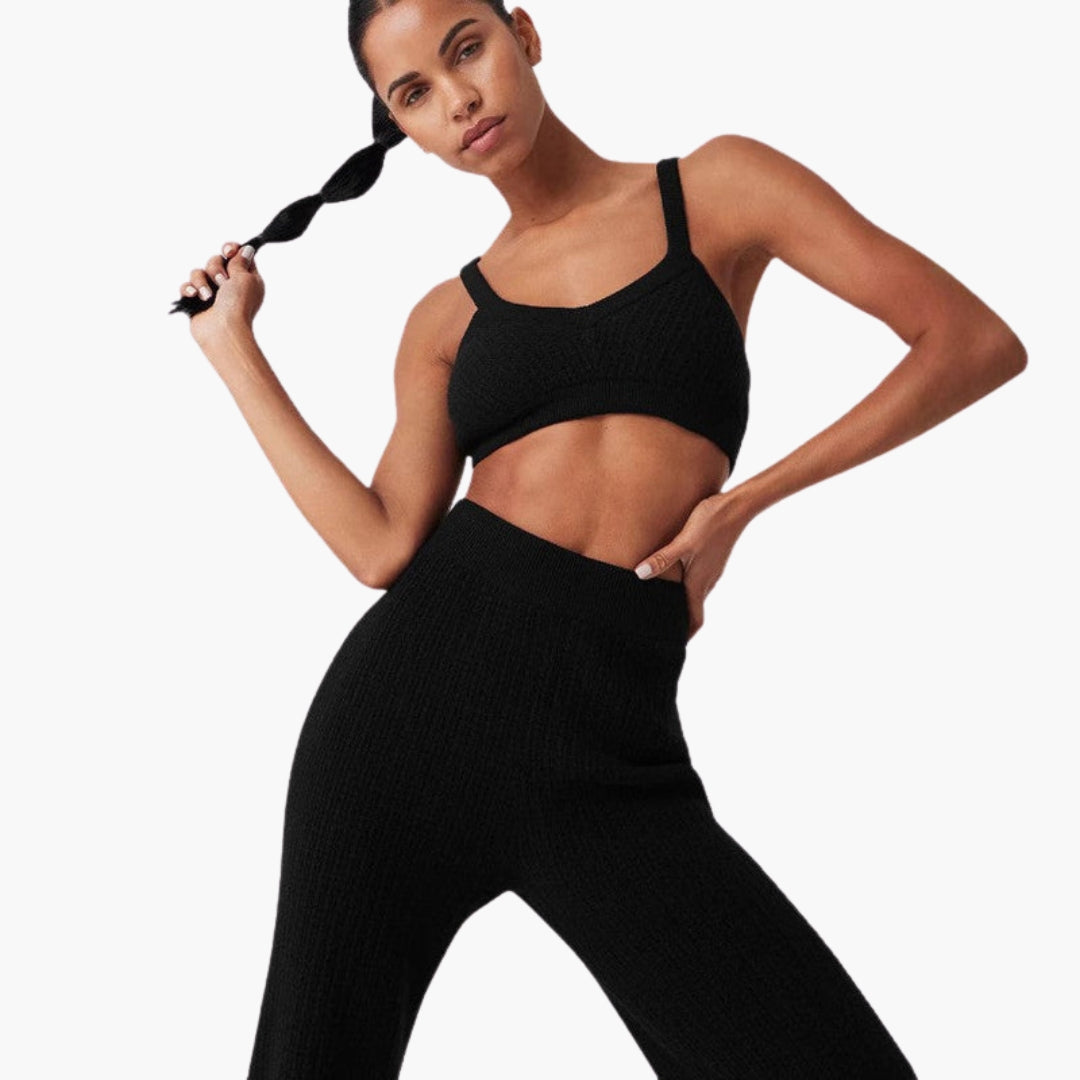 Women's ribbed knit set with cropped top