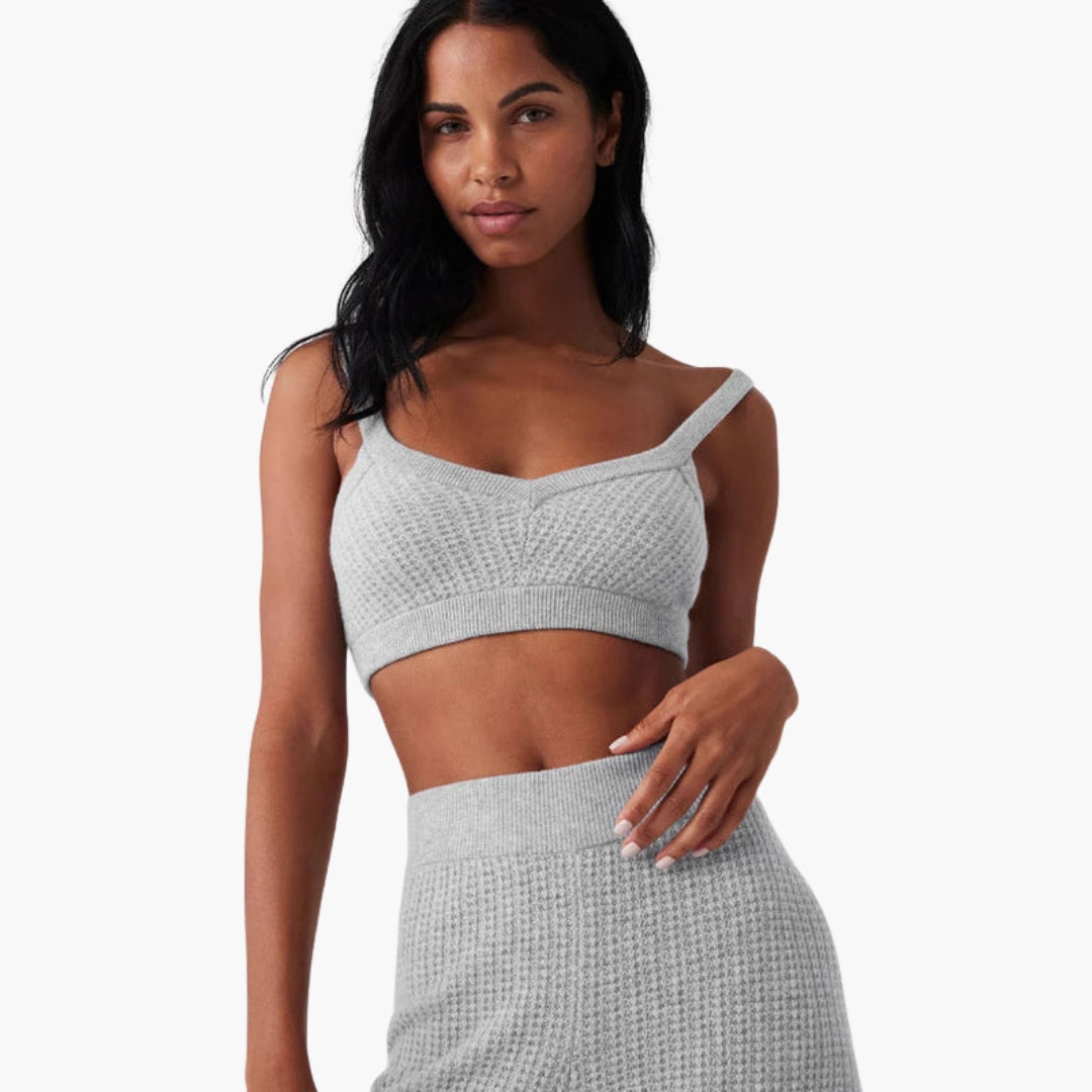 Women's ribbed knit set with cropped top