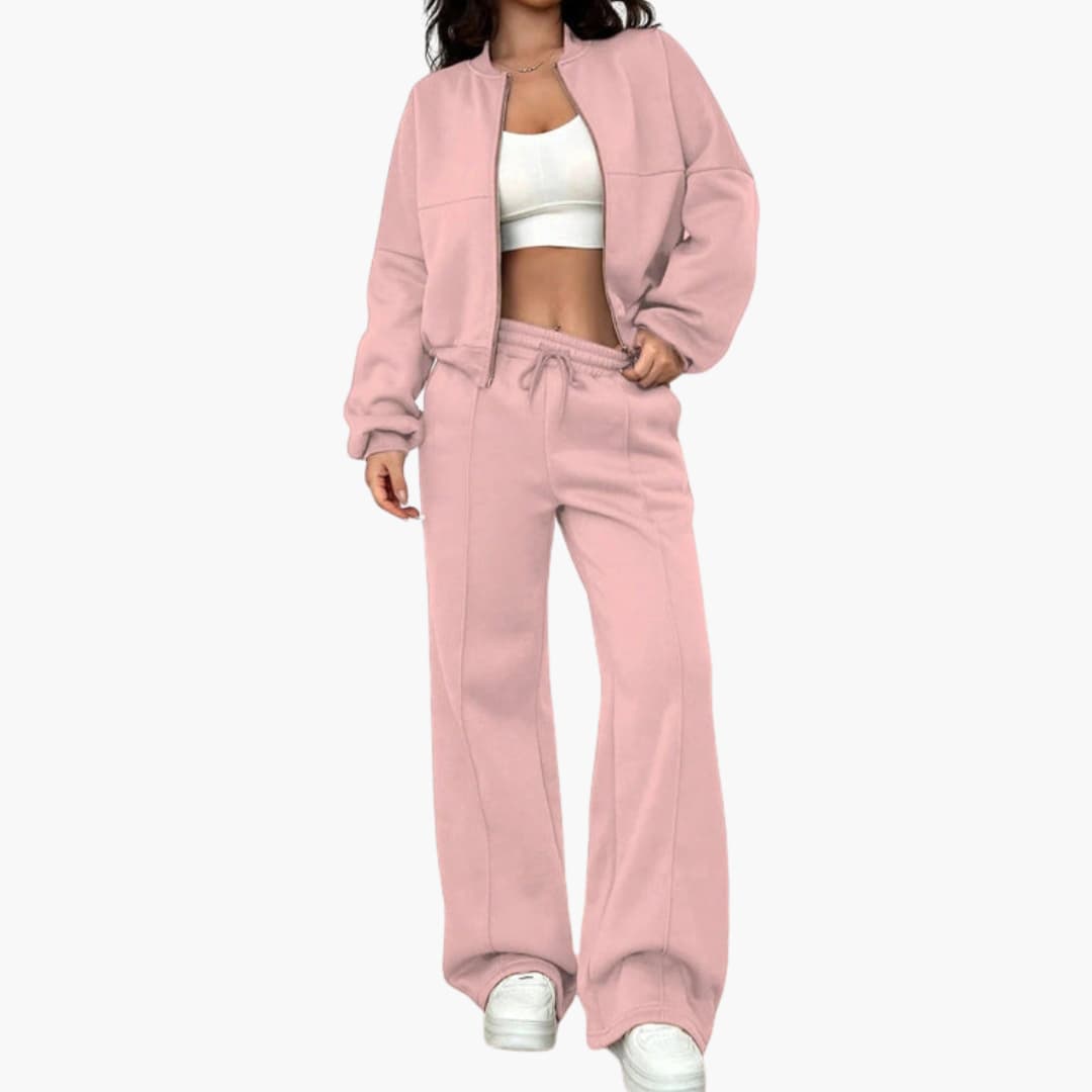 Ensemble femme veste bomber et pantalon avec fermeture zippée